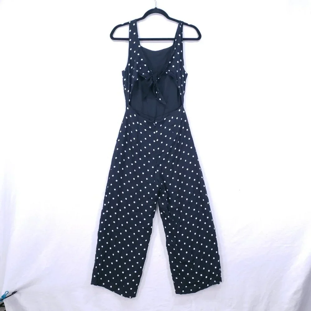 Aritzia Wilfred Écoulement Black White Polka Dot Preppy Jumpsuit Wide Leg Size 4